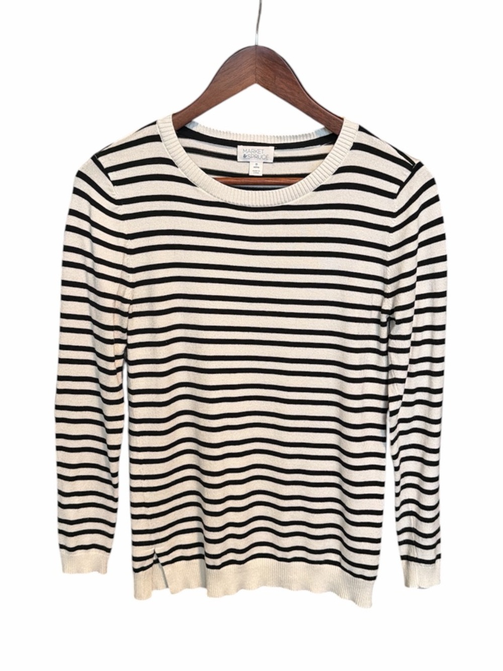 Market & Spruce striped sweater XS Petite black white classic preppy work casual